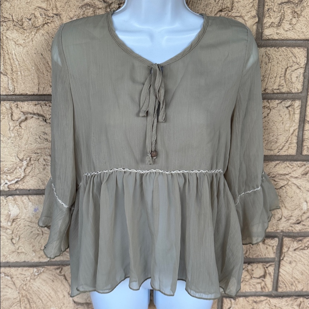 Fans House Elegant Tan Blouse free Size once size fits all Boho Tunic Green
